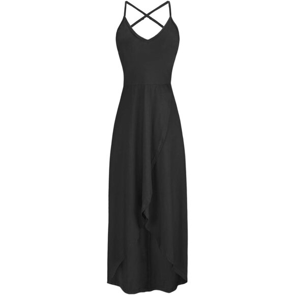 🆕Women Black Floral Cotton V Neck Sleeveless Sundress Beach Casual Vacation - Picture 2 of 6